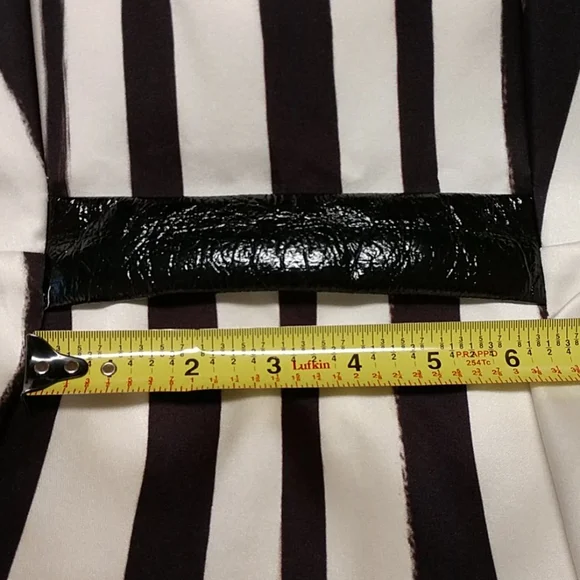 Topshop Dress Faux Leather Detail Split Short Sleeve Black White Stripe sz Small - Picture 12 of 12